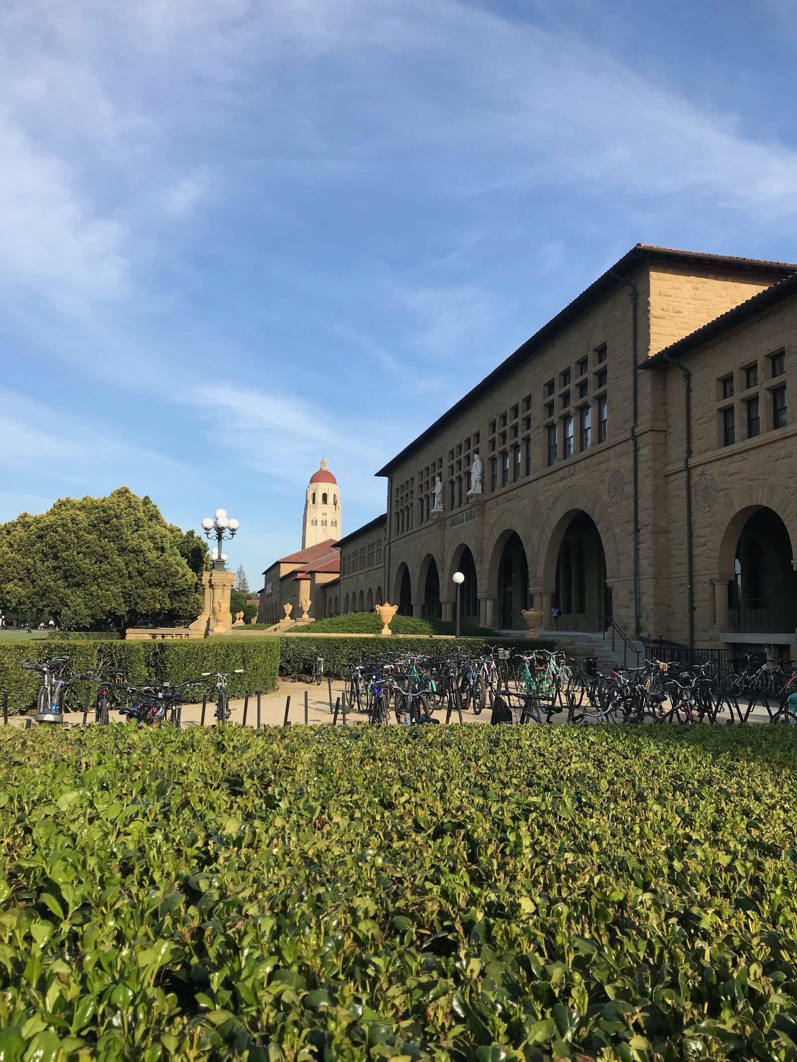 Hoover Tower and Jordan Hall at Stanford University